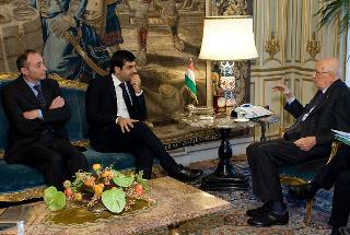 Il Presidente Giorgio Napolitano nel corso dei colloqui con Luca Palamara e Giuseppe Cascini, rispettivamente Presidente e Segretario generale dell'Associazione Nazionale Magistrati, in occasione dell'incontro con la Giunta Esecutiva Centrale dell'ANM