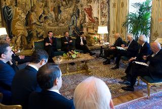 Il Presidente Giorgio Napolitano nel corso dei colloqui con Luca Palamara, Presidente dell'Associazione Nazionale Magistrati, nel corso dell'incontro con la Giunta Esecutiva Centrale dell'ANM