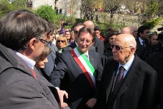 Il Presidente Giorgio Napoiltano in visita a L'Aquila, accompagnato dal Sindaco Massimo Cialente