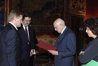 Il Presidente Giorgio Napolitano con il Signor Darko Uskokovic, nuovo Ambasciatore della Repubblica del Montenegro, in occasione della presentazione delle Lettere Credenziali
