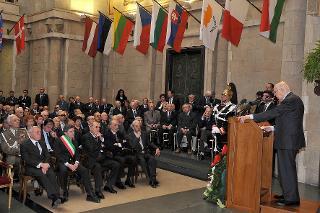 Il Presidente Giorgio Napolitano nel corso del suo intervento, in occasione dell'incontro con gli esponenti delle Associazioni Combattentistiche e Partigiane e le Associazioni d'Arma, alla Casa Madre del Mutilato di Guerra