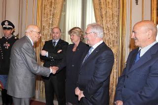 Il Presidente Giorgio Napolitano con i Segretari Generali della CGIL, CISL, UIL e UGL nel corso della celebrazione della Festa del Lavoro