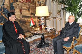 Il Presidente Giorgio Napolitano con Mons. Bechara Rai, nuovo Patriarca di Antiochia dei Maroniti, durante i colloqui