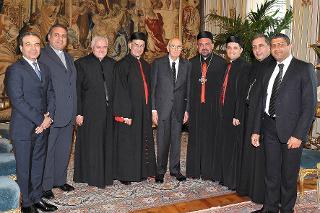 Il Presidente Giorgio Napolitano con Mons. Bechara Rai, nuovo Patriarca di Antiochia dei Maroniti ed una delegazione