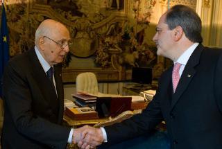 Il Presidente Giorgio Napolitano accoglie il Presidente dell'Unione delle Province d'Italia Giuseppe Castiglione