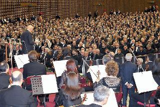Il Presidente Giorgio Napolitano durante il suo intervento in occasione del concerto in onore di Sua Santità Benedetto XVI per il sesto anniversario di Pontificato