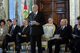 Il Presidente Giorgio Napolitano rivolge il suo indirizzo di saluto al Corpo Diplomatico in occasione del tradizionale scambio di auguri di Natale e Capodanno