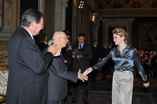 Il Presidente Giorgio Napolitano con Sarah Felberbaum in occasione della cerimonia di presentazione dei candidati ai Premi &quot;David di Donatello&quot; per l'anno 2011