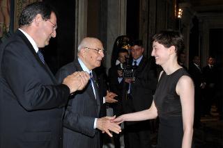 Il Presidente Giorgio Napolitano con Alba Rohrwacher in occasione della cerimonia di presentazione dei candidati ai Premi &quot;David di Donatello&quot; per l'anno 2011