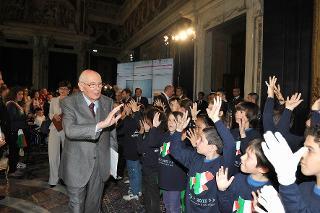 Il Presidente Giorgio Napolitano alla manifestazione &quot;La scuola per i 150 anni dell'Unità d'Italia&quot;