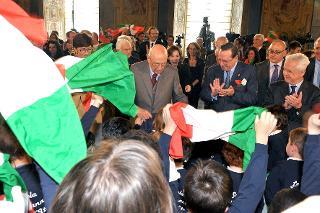 Il Presidente Giorgio Napolitano nel corso della manifestazione &quot;La scuola per i 150 anni dell'Unità d'Italia&quot;