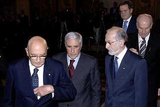 Il Presidente Giorgio Napolitano al termine della cerimonia in occasione dello scambio di auguri con le Alte Cariche dello Stato
