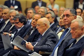 Il Presidente Giorgio Napolitano nel corso della cerimonia di presentazione del rapporto annuale ISTAT a Palazzo Montecitorio