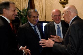Il Presidente Giorgio Napolitano a colloquio con i vertici dell'ESA e dell'ASI, al termine del collegamento con la Stazione spaziale internazionale