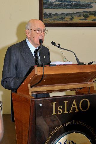 Il Presidente Giorgio Napolitano durante il suo intervento in occasione della celebrazione della "Giornata dell'Africa", per il 48° Anniversario della Fondazione dell'Organizzazione dell'Unità Africana