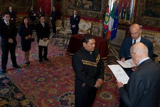Il Presidente Giorgio Napolitano con S.E. l'Amb. Grover Alberto Teran Gamboa, dello Stato Plurinazionale di Bolivia, in occasione della presentazione delle Lettere Credenziali