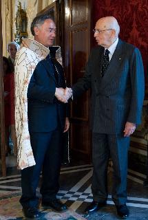 Il Presidente Giorgio Napolitano con S.E. l'Amb. Trevor Donald Matheson, della Nuova Zelanda, in occasione della presentazione delle Lettere Credenziali