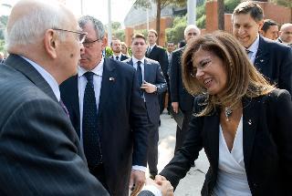 Il Presidente Giorgio Napolitano accolto dal Presidente di Confindustria Emma Marcegaglia, al suo arrivo al Parco della Musica in occasione dell'Assemblea Pubblica di Confindustria