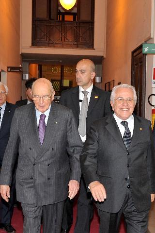 Il Presidente Giorgio Napolitano con Vitaliano Esposito, Procuratore Generale della Corte Suprema di Cassazione al suo arrivo in occasione della sessione inaugurale della IV riunione plenaria della Rete dei Procuratori generali delle Corti supreme presso gli Stati membri dell'Unione Europea