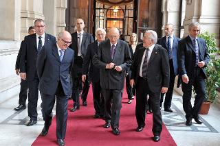 Il Presidente Giorgio Napolitano con Vitaliano Esposito, Procuratore Generale della Corte Suprema di Cassazione e Ernesto Lupo, Primo Presidente della Corte Suprema di Cassazione al termine della sessione inaugurale della IV riunione plenaria della Rete dei Procuratori generali delle Corti supreme presso gli Stati membri dell'Unione Europea
