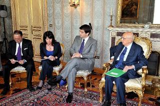 Il Presidente Giorgio Napolitano nel corso dell'incontro con una delegazione di deputati italiani al Parlamento europeo