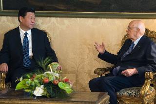 Il Presidente della Repubblica Giorgio Napolitano nel corso dei colloqui con Xi Jinping, Vice Presidente della Repubblica Popolare Cinese