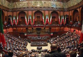 Un momento della cerimonia alla Camera dei deputati riunita in seduta comune in occasione dell'insediamento del Presidente della Repubblica Giorgio Napolitano