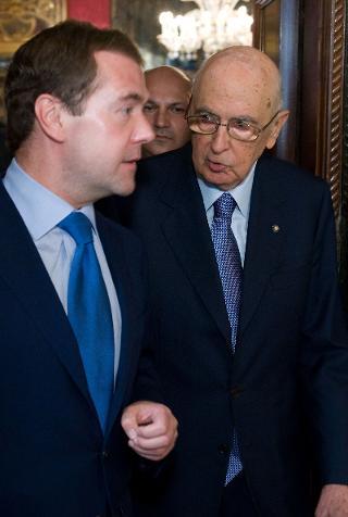 Il Presidente Giorgio Napolitano con Dmitry Medvedev, Presidente della Federazione Russa