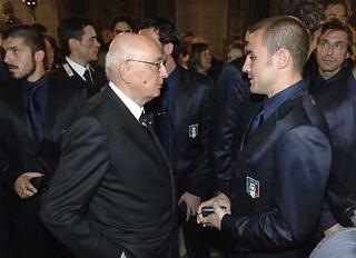 Il Presidente Giorgio Napolitano con Fabio Cannavaro.