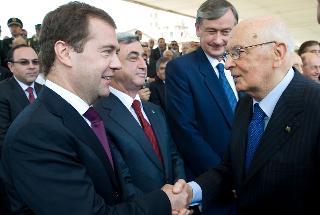 Il Presidente della Repubblica Giorgio Napolitano con Dimitri Medvedev, Presidente della Federazione Russa