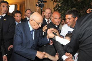 Il Presidente Giorgio Napolitano nel corso dell'apertura al pubblico dei Giardini del Quirinale per il 150° dell'Unità d'Italia