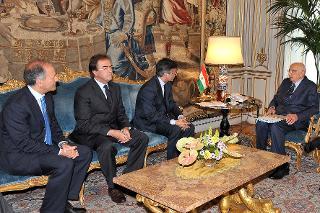 Il Presidente Giorgio Napolitano durante l'incontro con Valerio Spigarelli, Presidente dell'Unione Camere Penali Italiane ed una delegazione della Giunta dell'Unione