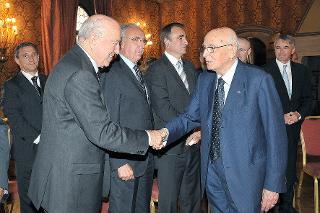 Il Presidente Giorgio Napolitano nel corso dell'incontro con una delegazione di imprenditori locali