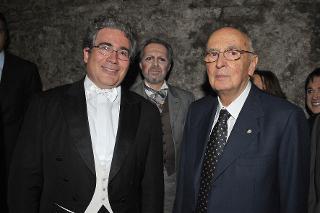 Il Presidente Giorgio Napolitano con il Maestro Rizzi, in occasione della rappresentazione dell'opera &quot;La Traviata&quot; di Giuseppe Verdi