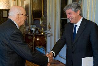 Il Presidente Giorgio Napolitano accoglie Francesco Pizzetti, Presidente dell'Autorità Garante per la protezione dei dati personali