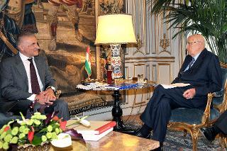 Il Presidente Giorgio Napolitano con Guido Pier Paolo Bortoni, Presidente dell'Autorità per l'energia e il gas, durante i colloqui