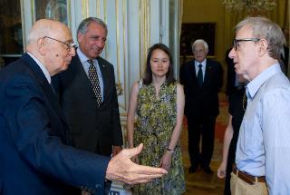 Il Presidente Giorgio Napolitano accoglie il regista Woody Allen