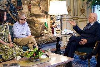 Il Presidente Giorgio Napolitano durante l'incontro con Woody Allen
