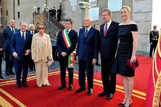 Il Presidente Giorgio Napolitano, il Presidente della Repubblica Federale di Germania Christian Wulff, il Sindaco Alemanno e il Sottosegretario Letta al concerto in Campidoglio