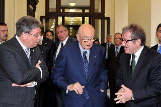 Il Presidente Giorgio Napolitano con il Ministro dell'Interno Roberto Maroni ed il Prefetto Giuseppe Procaccini in occasione della cerimonia &quot;Cento anni di Viminale&quot;