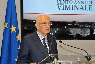 Il Presidente Giorgio Napolitano nel corso della cerimonia &quot;Cento anni di Viminale&quot;