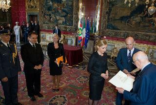 Il Presidente Giorgio Napolitano con S.E. la Signora Ana Hrustanovic, nuovo Ambasciatore della Repubblica di Serbia, in occasione della presentazione delle Lettere Credenziali