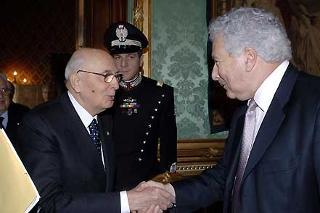 Il Presidente Giorgio Napolitano con il Presidente dell'Unione delle Comunità Ebraiche Italiane, Renzo Gattegna, in occasione della celebrazione del &quot;Giorno della Memoria&quot;