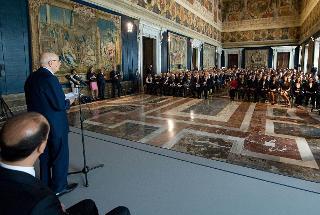 Il Presidente Giorgio Napolitano rivolge il suo indirizzo di saluto nel corso dell'incontro con i Magistrati ordinari in tirocinio nominati con D.M. 5/8/2010