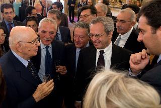 Il Presidente Giorgio Napolitano al termine dell'incontro con i componenti dell'Associazione Stampa Parlamentare, per la tradizionale consegna del &quot;Ventaglio&quot;