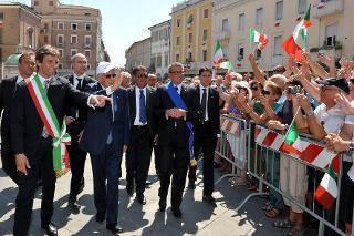 Il Presidente Napolitano al suo arrivo a Rimini per l'inaugurazione del Meeting per l'Amicizia fra i Popoli