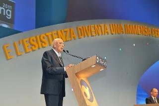 Il Presidente Giorgio Napolitano nel corso del suo intervento al Meeting per l'amicizia fra i popoli