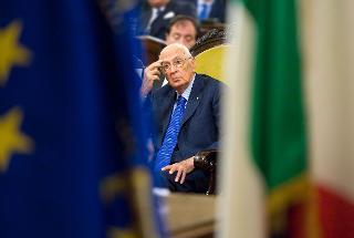 Il Presidente Giorgio Napolitano nel corso della cerimonia commemorativa del centenario della nascita di Giuseppe La Loggia