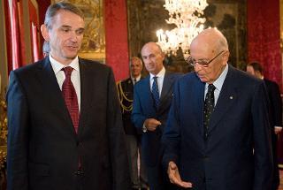 Il Presidente Giorgio Napolitano con S.E. Petr Burianek, nuovo Ambasciatore della Repubblica Ceca, in occasione della presentazione delle Lettere Credenziali
