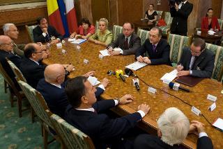 Il Presidente Giorgio Napolitano nel corso dei colloqui con il Primo Ministro di Romania Emil Boc